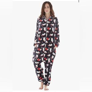 Hooded Zip One Piece Holiday PJs Woman’s M